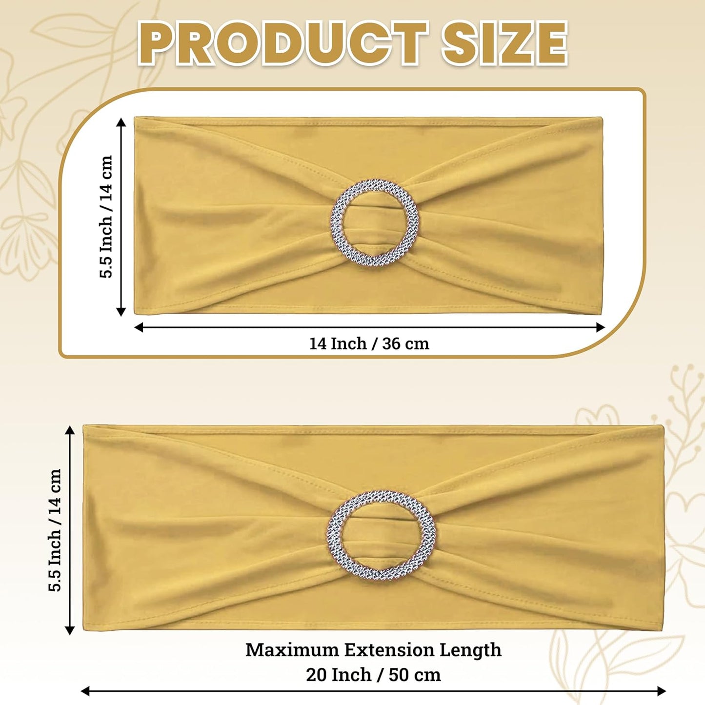 MDS Spandex Chair Sashes Bows - Universal Elastic Stretch Ties with Buckle Slider | Gold, Pack of 200
