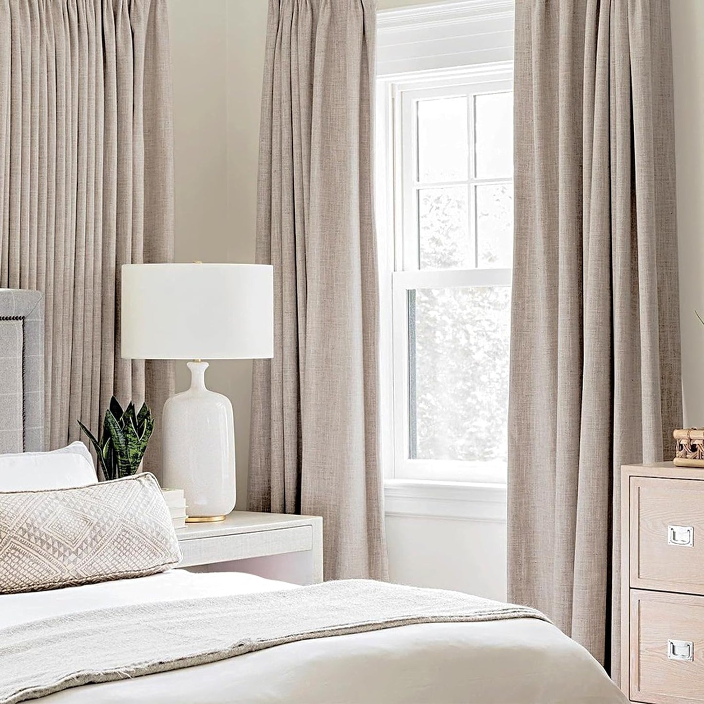 MIULEE Linen Blackout Curtains - 100% Room Darkening Thermal Insulated Grommet Panels | Khaki, 42" x 84" (2 PCs)