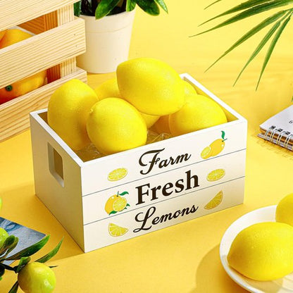 Marsui Lemon Decor Set - Mini Wooden Crate with 8 Realistic Fake Lemons | Rustic Summer Kitchen Decor