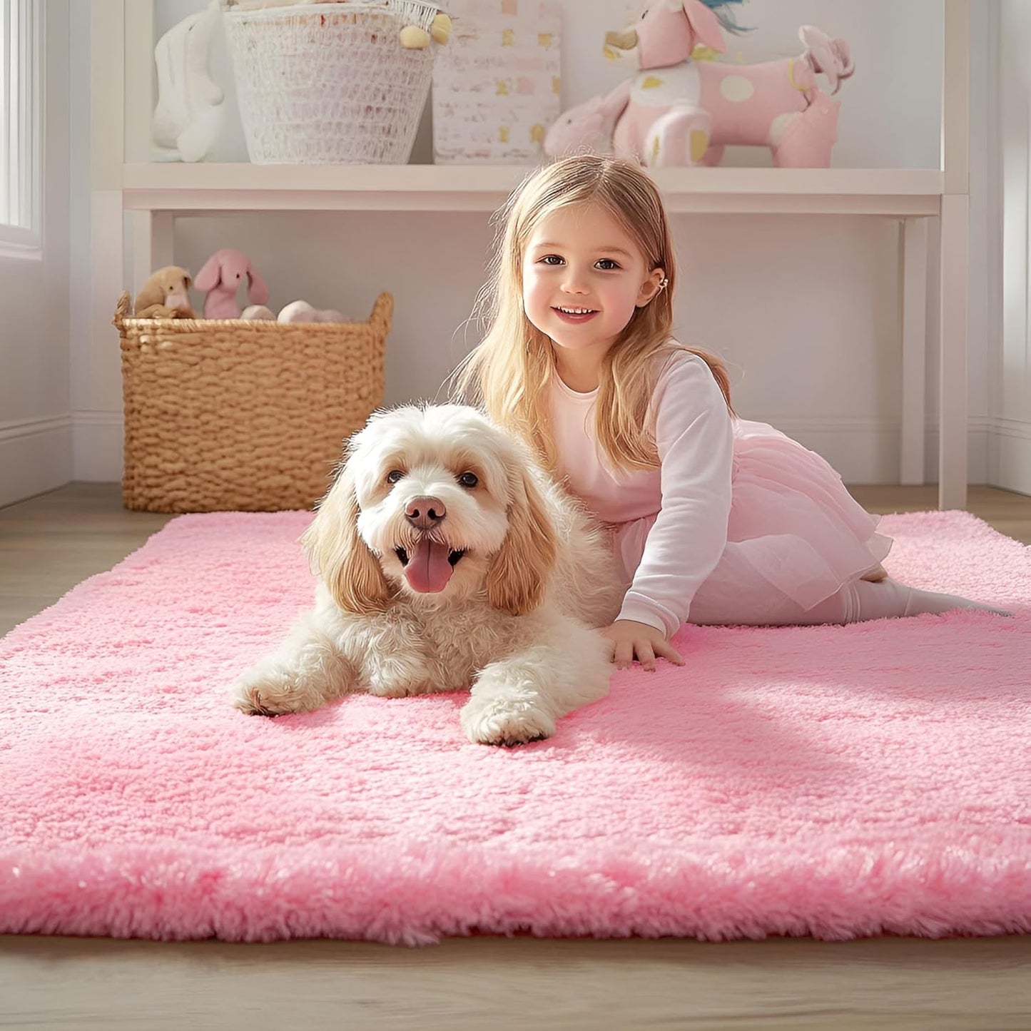 OLANLY Runner Rugs - Soft, Machine Washable Shaggy Carpet for Hallway & Bedroom | Pink 2x8 ft