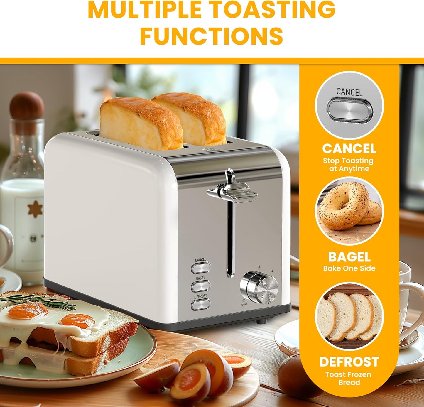 Simple Deluxe 2-Slice Toaster - 6 Browning Settings, Extra Wide Slot & Removable Crumb Tray - White