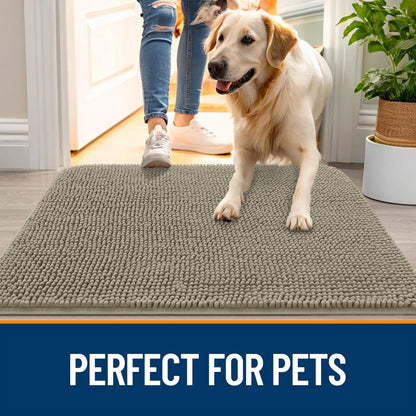 OLANLY Dog Door Mat - Absorbent Non-Slip Chenille Mat for Muddy Paws | 59x35 Warm Taupe