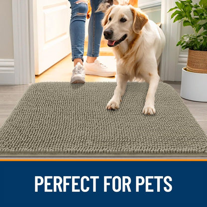 OLANLY Dog Door Mat for Muddy Paws 45x27, Absorbs Moisture and Dirt, Absorbent Non-Slip Washable Doormat, Quick Dry Chenille Mud Mat, Entry Indoor Entryway Carpet for Inside Floor, Warm Taupe