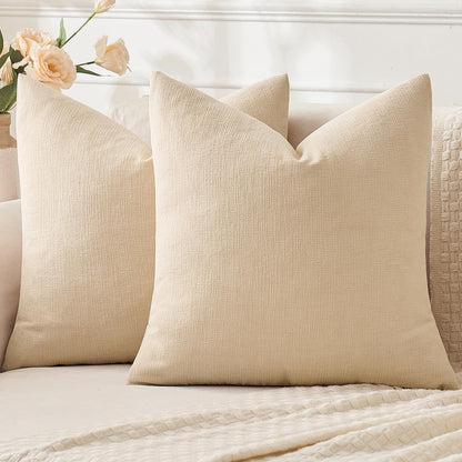 MIULEE Corduroy Decorative Throw Pillow Covers - Soft Chenille, 18x18 Inch, Cream White & Beige (Set of 2)