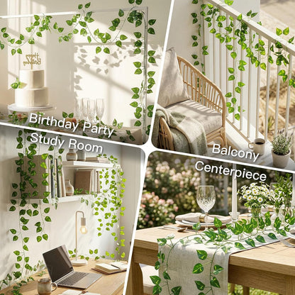 Suddus Artificial Pothos Leaves - 33 Feet Faux Greenery Hanging Garland for Home & Garden Decor