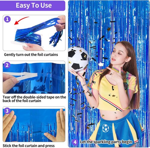 Blue Streamers | Party Decorations - 3.3x8.2ft Dark Blue Tinsel Backdrop for Ocean Themed Events