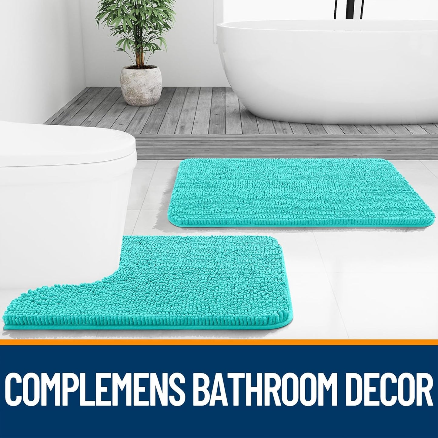 OLANLY Bathroom Runner Rugs - Extra Soft Chenille Bath Mats | 47x24, Quick Dry, Machine Washable, Teal
