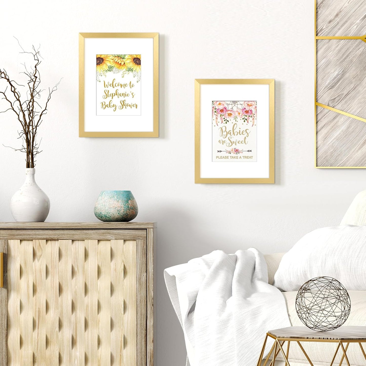 Upsimples 9x12 Picture Frame - Elegant Gold Design for 6x8 Photos with Mat or 9x12 Without | Wall Hanging Display