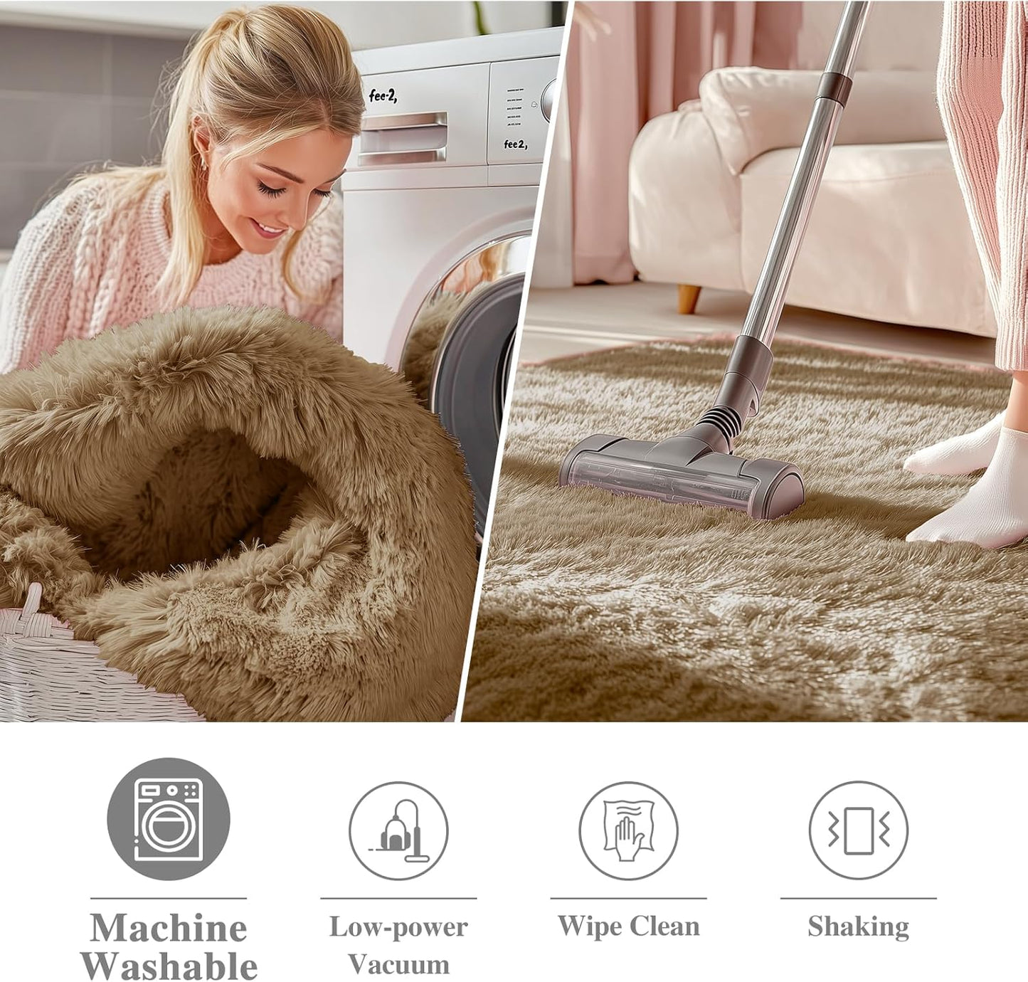 OLANLY Round Taupe Area Rug - Soft & Fluffy 6 ft Machine Washable Carpet for Bedroom & Living Room Decor