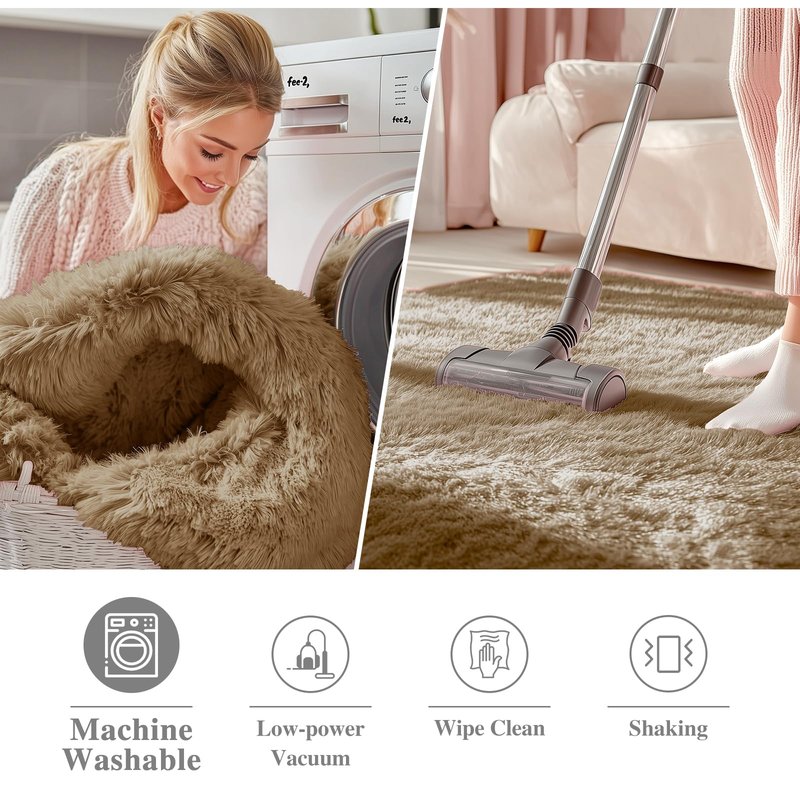 OLANLY Taupe Round Rugs for Bedroom - Machine Washable, 7 ft Circle Area Rugs for Living Room, Soft and Fluffy Shaggy Carpet for Teen Girl and Boys, Nursery Rooms, Dorms, Home Decor Aesthetic