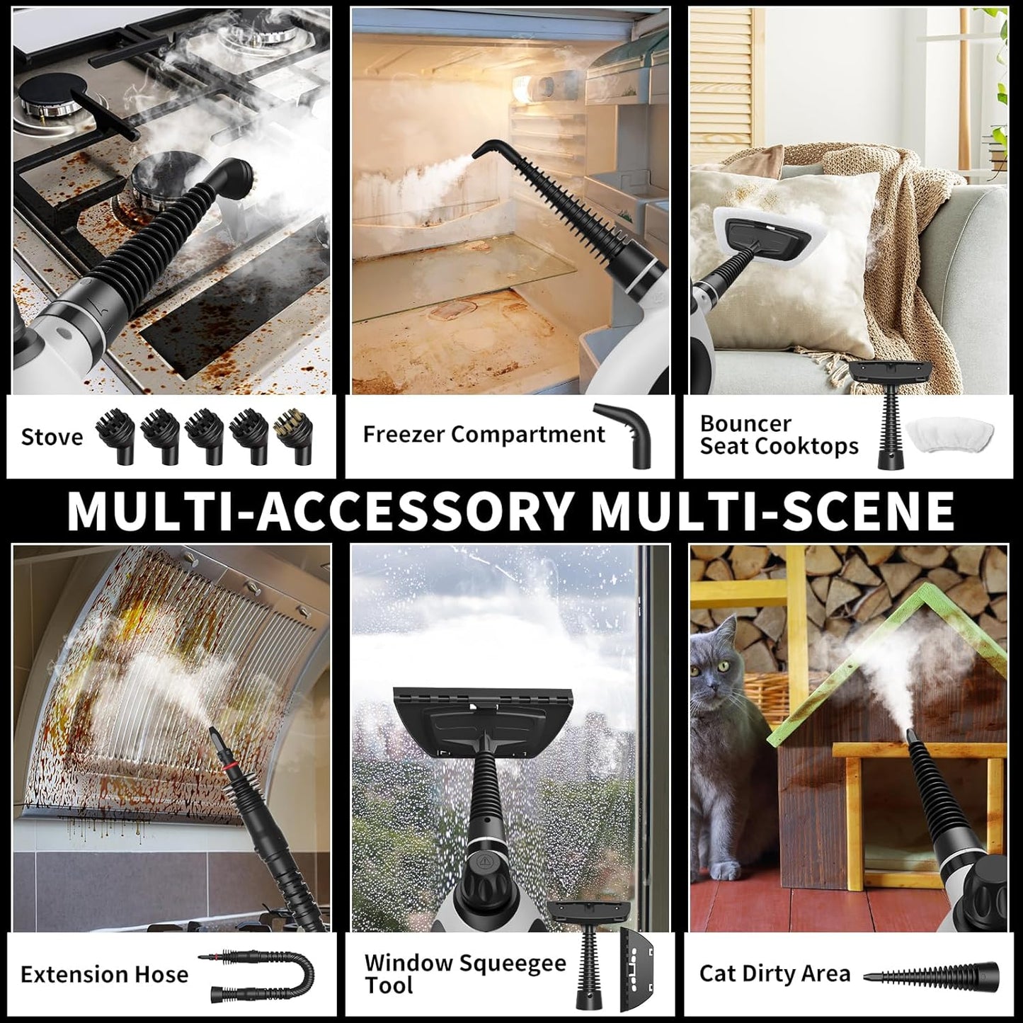 Pressurized Handheld Steam Cleaner with 14 pcs Accessories, Portable Steamer for Cleaning, Steam Cleaner for Home for Dirt, Grease, Grout, Tile, Floor, Car