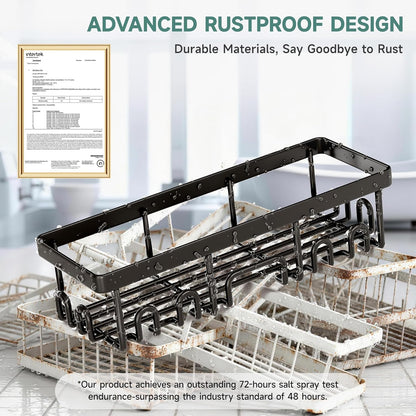 Veken Shower Caddy - Advanced Rustproof Design | No-Drill Adhesive Shelves & Soap Holder - Large Capacity, Black