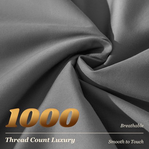 LBRO2M 100% Cotton Queen Size Sheet Set - 1000 Thread Count Deep Pocket Bedding in Dark Grey