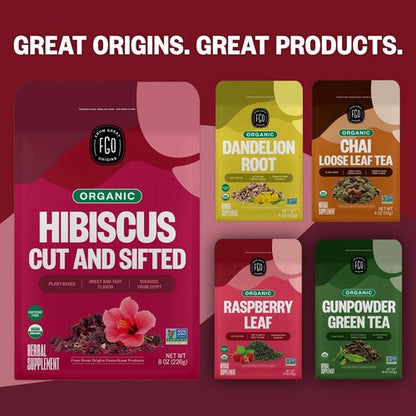 FGO Organic Hibiscus Flowers, Cut and Sifted Loose Tea, 16 Ounce Bulk Resealable Bag (Pack of 2)