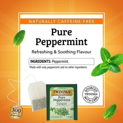 Twinings Pure Peppermint Herbal Tea Individually Wrapped Bags, 25 Count (Pack of 6), Fresh Minty Flavour, Naturally Caffeine-Free, Enjoy Hot or Iced, 150 Teabags