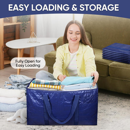 TICONN Extra Large Heavy-Duty Moving Bags - Durable Storage with Zippers & Handles | 4 Pack, Navy