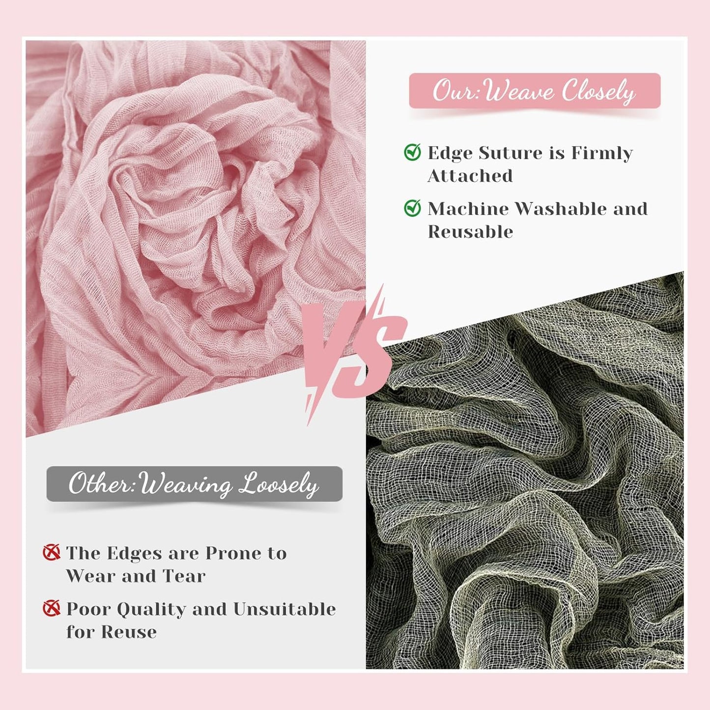 Regine Switzerland Pink Table Runner - 10 Ft Rustic Gauze Cheesecloth for Weddings & Parties | Boho Design