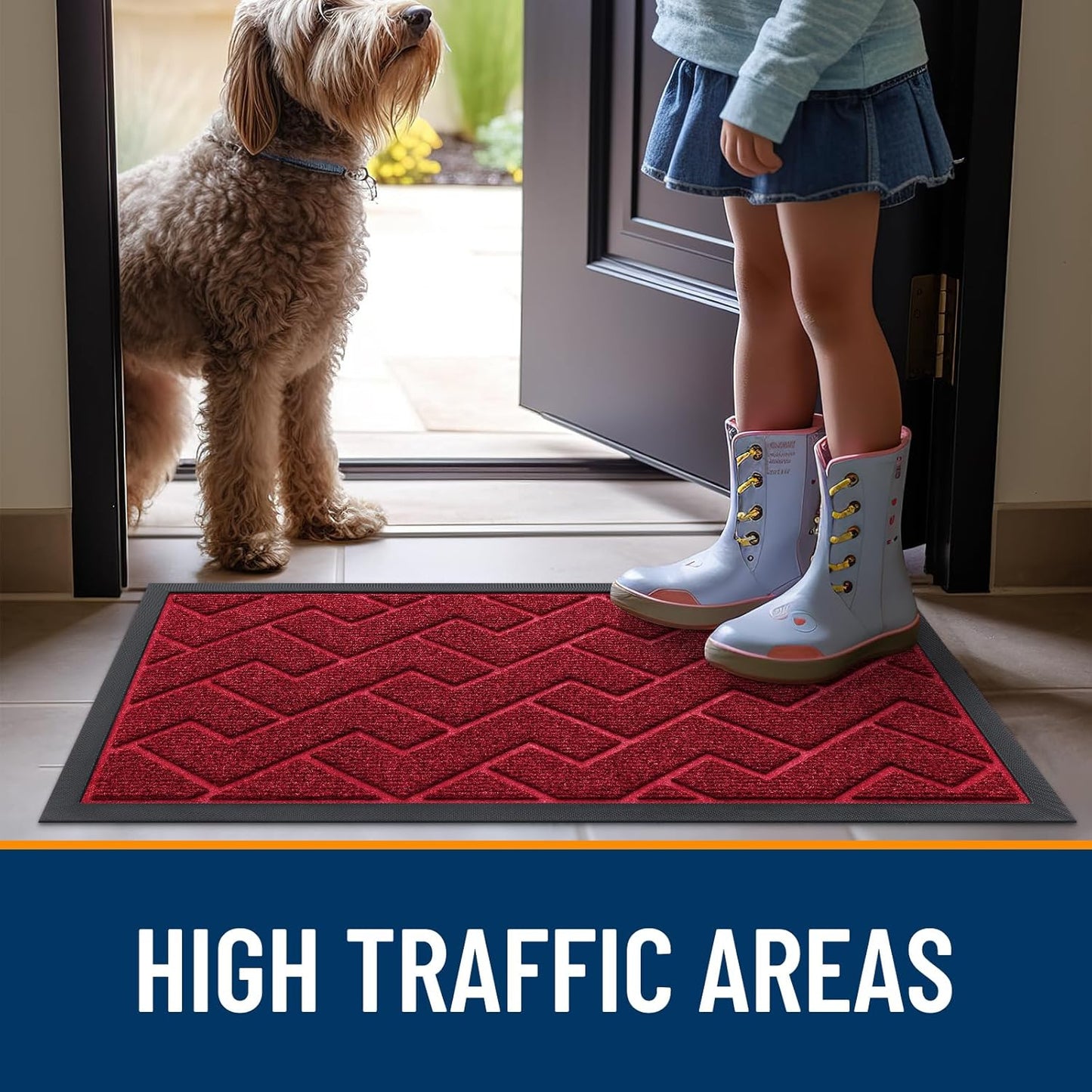 OLANLY Waterproof All-Season Front Door Mat - Sturdy Natural Rubber, Easy Clean Herringbone Design (Wine Red, 71x23)