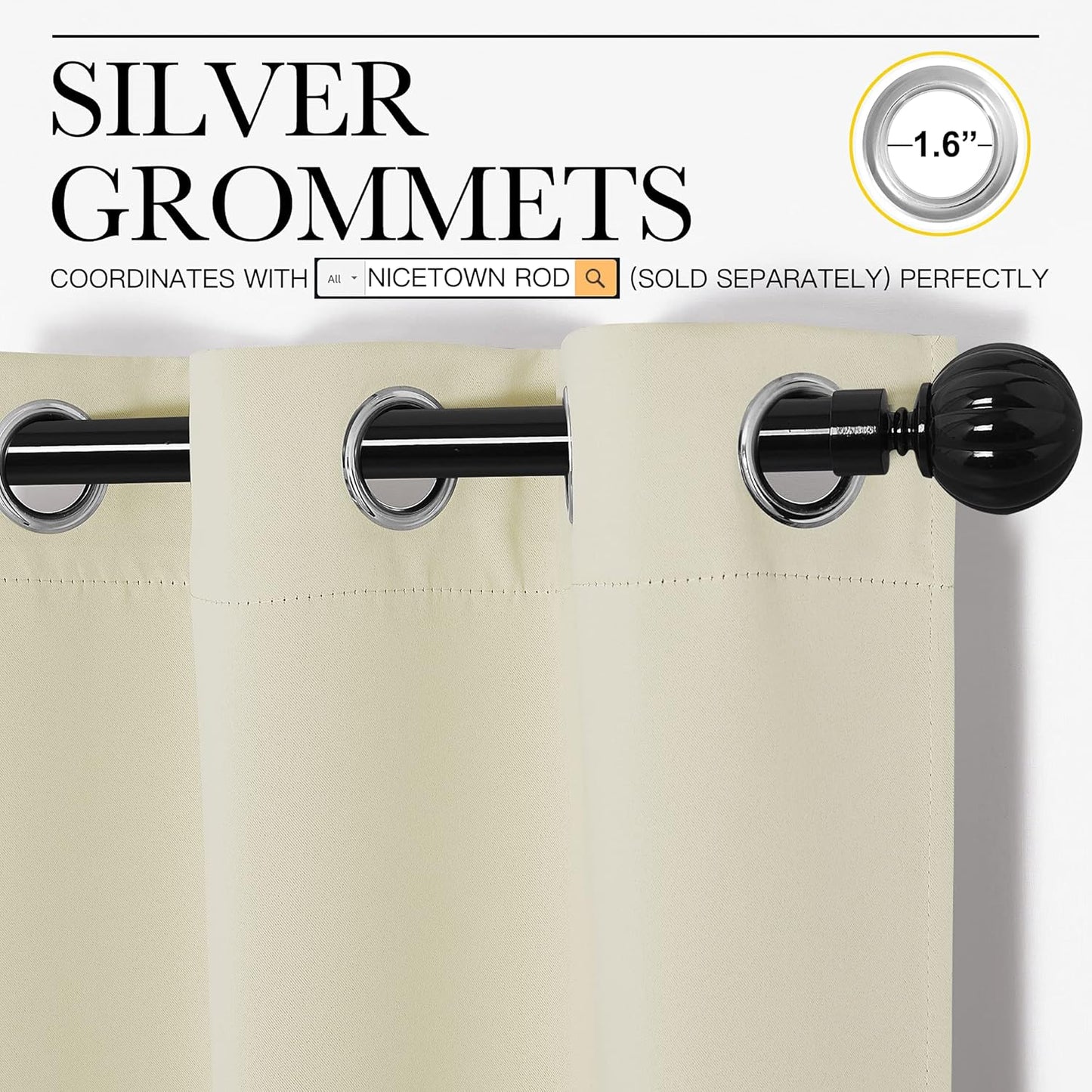 NICETOWN Room Darkening Curtains - Beige 96" Long Drape Panels for Total Privacy | Set of 2 (55" Wide)