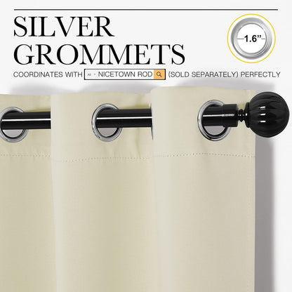 NICETOWN Room Darkening Curtains - Beige 96" Long Drape Panels for Total Privacy | Set of 2 (55" Wide)