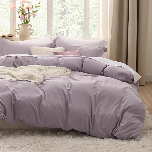 Bedsure Duvet Cover Set - Dusty Purple Full Size, Extra Soft Cotton-Like Polyester, 3 Pieces with Zipper Closure