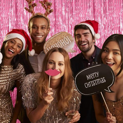 Foil Curtain Backdrop - Pink Metallic Tinsel Fringe - 20 Pack for Party Decorations