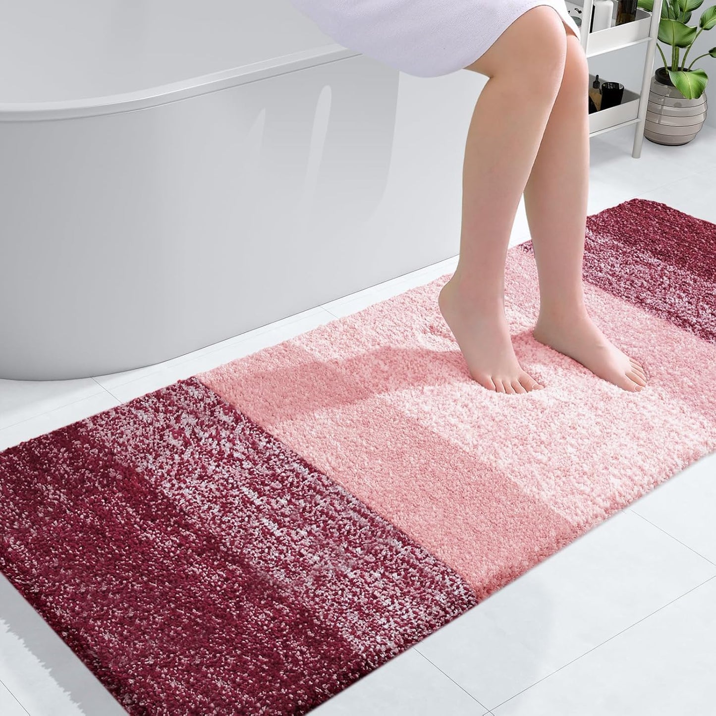 OLANLY Large Bath Rugs - Extra Soft Microfiber Mat 54x24 | Quick Dry, Rubber Backing, Machine Washable - Red
