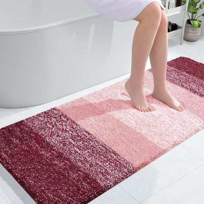 OLANLY Large Bath Rugs - Extra Soft Microfiber Mat 54x24 | Quick Dry, Rubber Backing, Machine Washable - Red