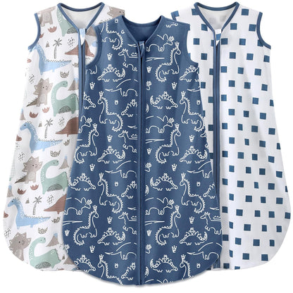Yoofoss Baby Sleep Sack - 100% Organic Cotton Wearable Blanket | 2-Way Zipper, 0.5 TOG, 3 Pack (0-6 Months)