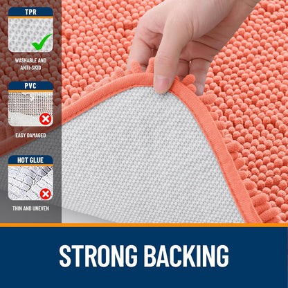 OLANLY Bathroom Runner Rug - Extra Soft Chenille with Rubber Backing | 47x17 Inches, Quick Dry, Coral Color