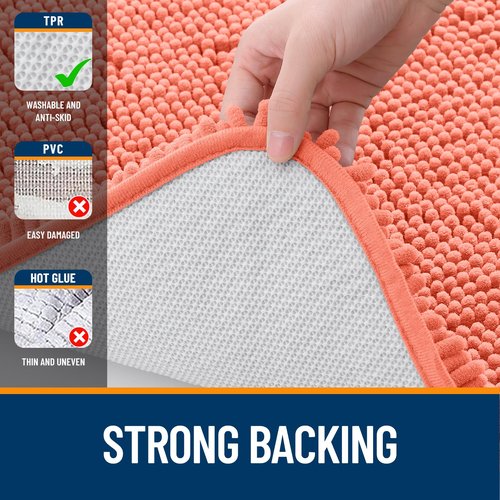 OLANLY Bathroom Rugs 47x17, Extra Soft Absorbent Chenille Bath Rugs, Rubber Backing Quick Dry, Machine Washable Bath Mats for Bathroom Floor, Tub and Shower, Home Decor Accessories, Coral