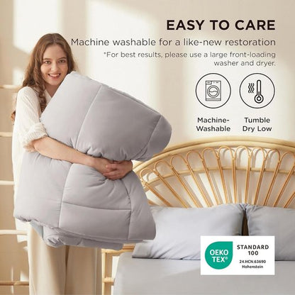 Bedsure Comforter Duvet Insert - All-Season Quilted Queen Size Bedding, GentleSoft Down Alternative, Light Grey 88 x 88 Inches