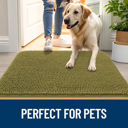 OLANLY Dog Door Mat - Absorbent Non-Slip Washable Doormat for Muddy Paws | 30x20 Inches, Willow Green