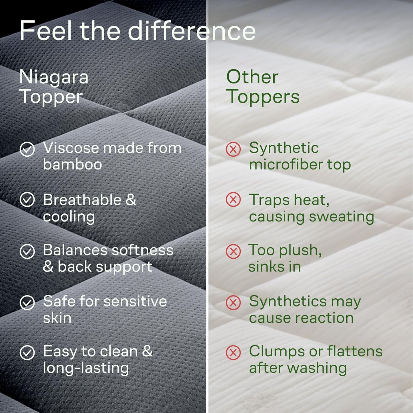 Skiennix Ultra Soft Queen Size Mattress Topper - Bamboo Viscose Pillow Top for Back Pain Relief - Naturally Cooling, Gray