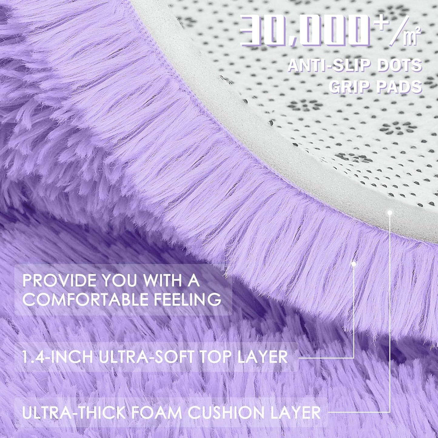 OLANLY Round Light Purple Area Rug - Soft, Fluffy, Machine Washable 9 ft Carpet for Bedrooms & Nurseries