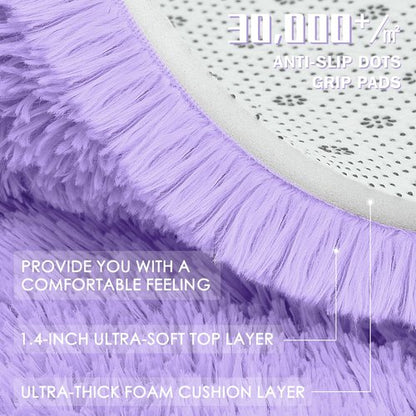OLANLY Light Purple Round Rugs for Bedroom - Machine Washable, 3 ft Circle Area Rugs for Living Room, Soft and Fluffy Shaggy Carpet for Teen Girls and Boys, Nursery Rooms, Dorms, Home Decor Aesthetic
