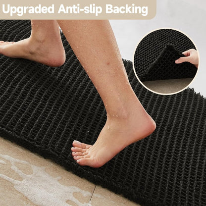 TYUU Black Long Bathroom Rug, Waffle Runner Rug Bathroom Non Slip Washable Super Absorbent Quick Dry Boho Farmhouse Bath Decor, 72"x24" Black