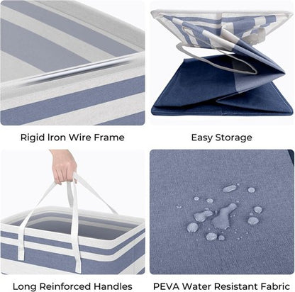 HomeHacks Large Waterproof Laundry Baskets - Collapsible Hampers with Reinforced Handles | Blue & Pink, 88L Each