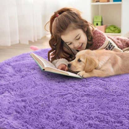 OLANLY Purple Round Area Rug - Soft, Fluffy, Machine Washable 4 ft Circle Rug for Bedroom & Living Room Decor
