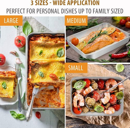E-far Baking Pans Set - 3-Piece Stainless Steel Bakeware with 9-Inch Square Cake Pan & Easy Clean Design
