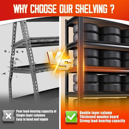 Garage Shelving | Heavy-Duty Metal Storage Unit - 5 Tier, Adjustable 2050 lbs Capacity, Black - 78"x45"x20"