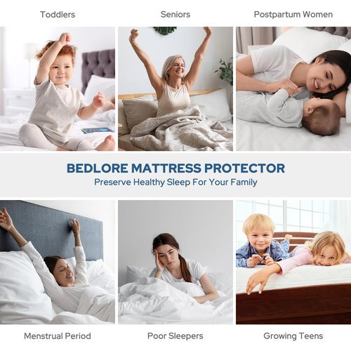 BEDLORE Waterproof Mattress Protector, RV Queen Size Mattress Pad Noiseless with Deep Pocket 6"-18" Depth, Soft Breathable Dirt-Proof Bed Mattress Cover Washable (Navy Blue)