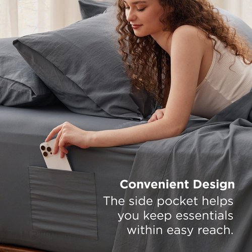 Bedsure Deep Pocket Queen Sheets - 6 Piece, Prewashed Ultra-Soft Queen Sheet Set, Fits Mattresses Up to 18 Inches Thick, Breathable & Secure Fit, Hotel Luxury Bedding, Grey