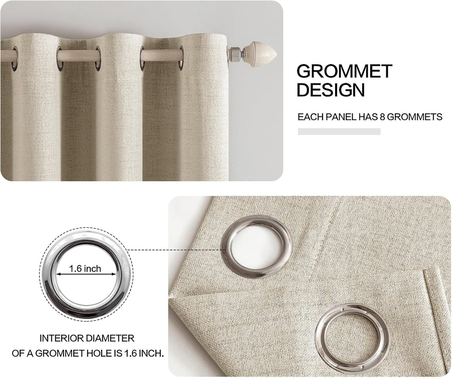 MIULEE 100% Blackout Linen Curtains - Thermal Insulated Room Darkening Drapes | 52 x 84 Inch (2 Panels)