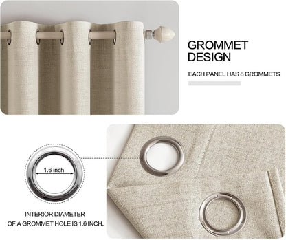 MIULEE 100% Blackout Linen Curtains - Thermal Insulated Room Darkening Drapes | 52 x 84 Inch (2 Panels)