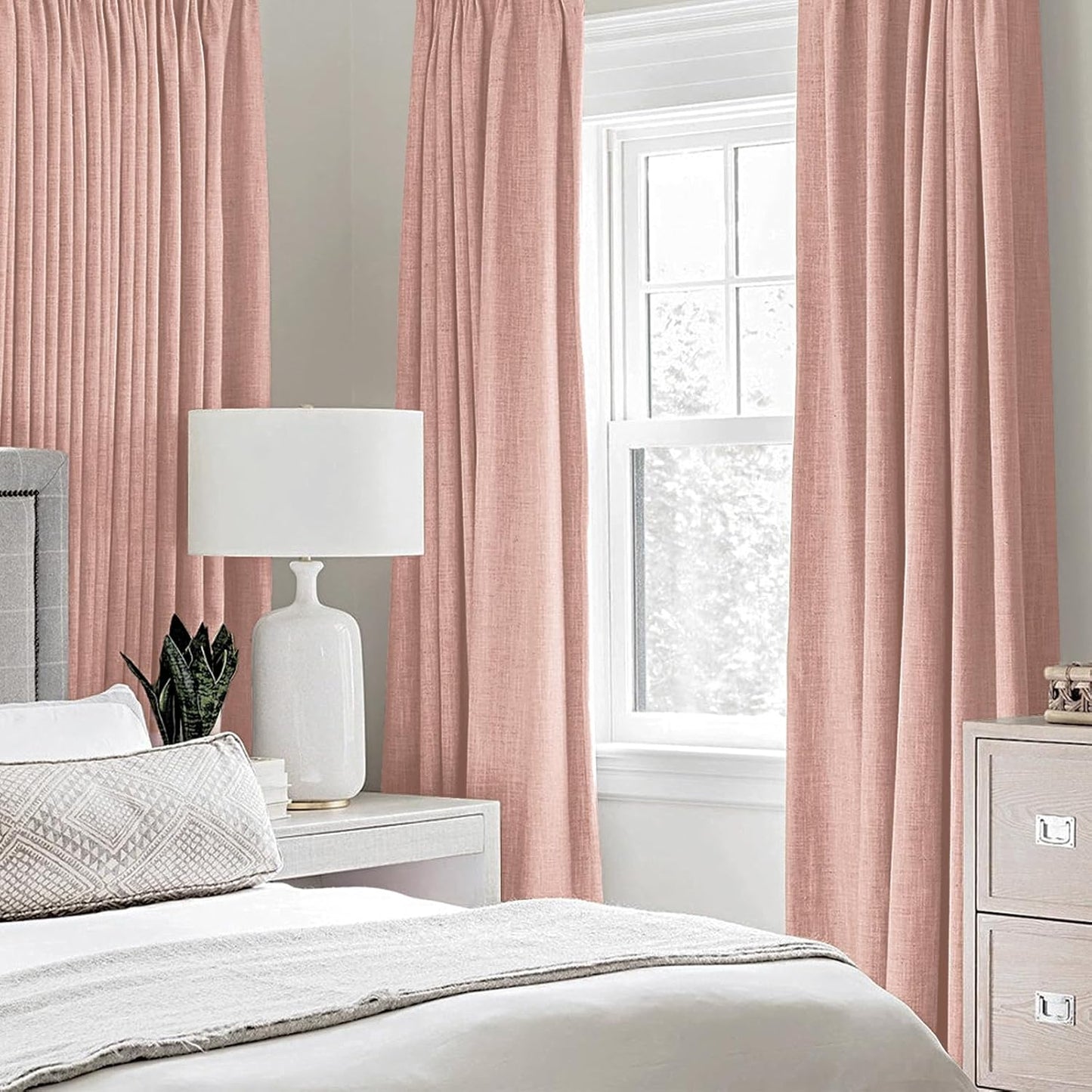 MIULEE Blackout Linen Curtains - Thermal Insulated Blush Pink Grommet Drapes | 52 x 96 Inch (2 Panels)