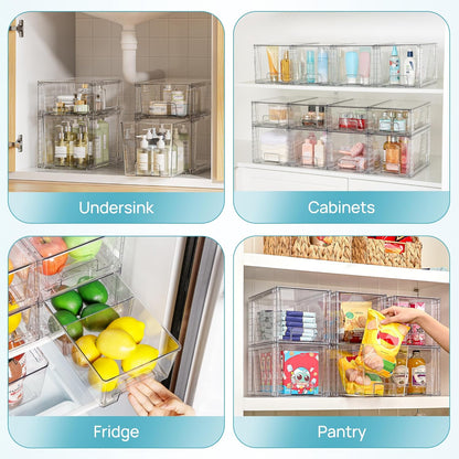 Vtopmart Clear Stackable Storage Drawers - Easy Assembly Organizers for Kitchen, Bathroom & Pantry | 4 Pack