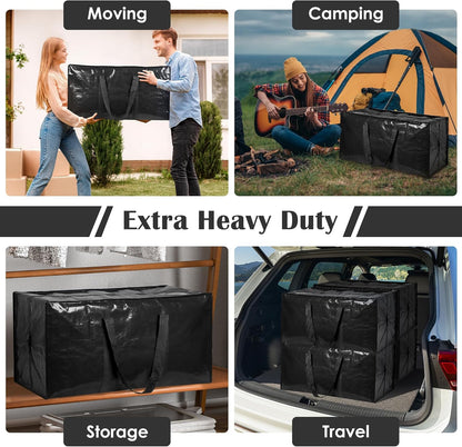 Skiennix 6 Pack Extra Large Moving Bags - Heavy Duty, Moisture-Resistant Storage Bins for Clothes | Black