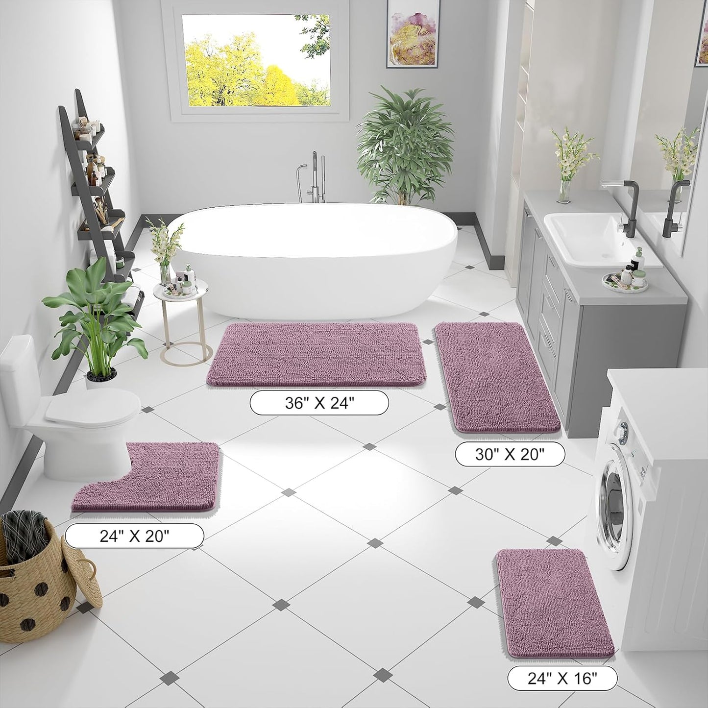 OLANLY Bathroom Runner Rugs - Soft Absorbent Chenille with Rubber Backing | 47x24 Deep Plum, Quick Dry & Machine Washable