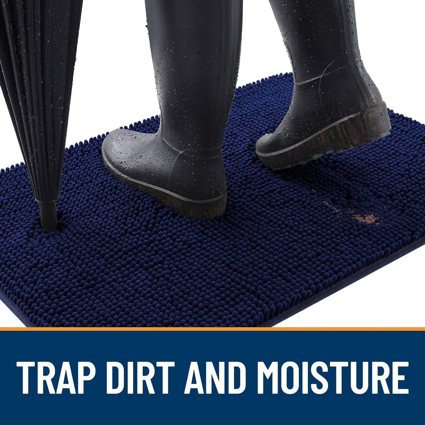 OLANLY Dog Door Mat - Absorbent Non-Slip Chenille for Muddy Paws | 70x24, Quick Dry, Navy Blue